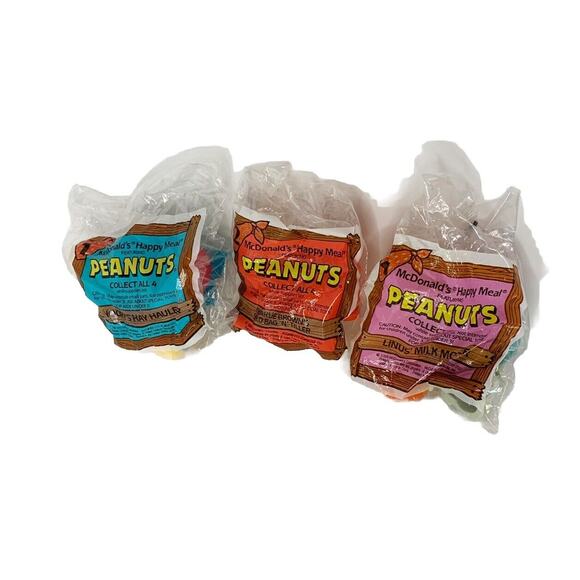 McDonalds Happy Meal Toy Peanuts Set of 3 Snoopy Linus Charlie New Vtg 1989 - Picture 1 of 5